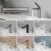 A collage of different colored bathroom faucets, with a main image showing one faucet with water running. Voir les images du produit