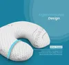 A pillow with text overlays highlighting its features. Produktbild-Vorschau