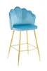A blue velvet bar stool with gold legs against a white background. Produktbild-Vorschau