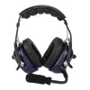 A pair of dark blue aviation headphones with a black padded headband and a black microphone boom, shown against a white background. Náhled obrázku produktu