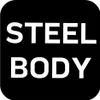 The image contains the words "STEEL BODY" in large white capital letters on a black background. The text is divided into two lines. Produktbild-Vorschau
