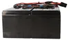 Two black batteries are connected by wires and placed on a white background. Produktbild-Vorschau