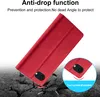 A red phone case is shown with text overlays highlighting its features. Produktbild-Vorschau