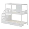 A white bunk bed with stairs and storage drawers. Náhled obrázku produktu