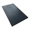 A black rectangular shower tray with a textured surface and a small raised rectangular drain cover. Produktbild-Vorschau
