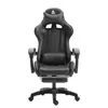 A black gaming chair with a headrest and lumbar pillow, shown from the front on a white background. Produktbild-Vorschau