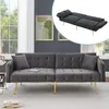 A gray velvet sofa is shown in a room setting, with an inset image showing the sofa unfolded into a bed. Produktbild-Vorschau