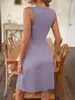 ASKSA Damen V-Ausschnitt Kleid Aermellos Einfarbig Produktbild-Vorschau 5