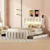 A bedroom scene featuring a bed with integrated lighting and storage. Podgląd zdjęcia produktu