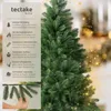 A close-up of a green artificial Christmas tree with descriptive text and icons on the left side. Produktbild-Vorschau