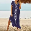 Lässiges Modestil Maxikleid Lockere Passform V-Ausschnitt Produktbild-Vorschau 2