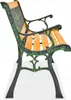 A side view of a wooden and cast iron garden bench. Podgląd zdjęcia produktu