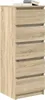 A tall, narrow chest of drawers with six drawers, made of wood-effect material, is shown against a white background. Books are stacked on top. Náhled obrázku produktu