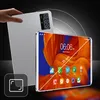A hand holds a silver tablet, with a close-up of its screen displaying a colorful wallpaper and app icons. A diagonal line indicates the screen size, and text shows '25 cm'. Podgląd zdjęcia produktu