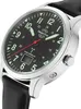 A close-up, angled shot of a men's watch with a black dial and leather strap. Produktbild-Vorschau