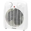 A white fan heater with a black grill and controls on a white background. Produktbild-Vorschau