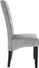 A side view of a single gray upholstered dining chair with black wooden legs against a white background. Produktbild-Vorschau