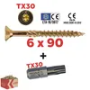 Holzschrauben 6x90 mm TX30 Senkkopf Teilgewinde mit Bit 100 Stück ETA-18/0817 KMWHT Produktbild-Vorschau
