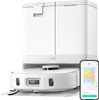 A white Eufy X10 Pro Omni robot vacuum cleaner with its charging station and a smartphone displaying the app interface. Náhled obrázku produktu