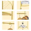 A collage of close-up images showcasing the details and features of a gold metal garment rack. Podgląd zdjęcia produktu