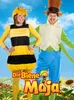 Two people in costumes, one as a bee and the other as a grasshopper, posing in front of a sunny sky and sunflowers. The text 'Die Biene Maja' is prominently displayed. Produktbild-Vorschau