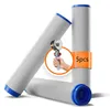 A group of water filter cartridges with a hand holding a shower head attachment. Produktbild-Vorschau