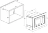 Diagram showing the dimensions of a built-in microwave and its housing. Produktbild-Vorschau