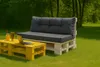 A pallet sofa and coffee table set with drinks and a laptop on a grassy lawn. Anteprima dell’immagine prodotto