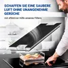 A kitchen scene showing a man cooking with a filter in the foreground and text describing air purification. Produktbild-Vorschau