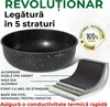 A cooking pan with a layered diagram showing its construction and marketing text. Produktbild-Vorschau