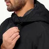 Close-up of a person adjusting the hood of a black jacket. Produktbild-Vorschau