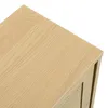 A close-up view of the top corner of a wooden sideboard with a rattan insert. Produktbild-Vorschau