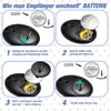 A four-panel instructional diagram showing how to change the battery in a key finder. Produktbild-Vorschau