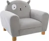 A child's armchair designed to look like a cat, with gray corduroy fabric and wooden legs. Voir les images du produit