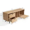 A wooden lowboard with drawers and a cabinet with a door open, showing dimensions. Produktbild-Vorschau