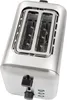 A close-up, angled view of a silver toaster with two slots. Produktbild-Vorschau