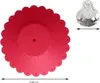 A red silicone cup lid and a clear diamond-shaped object are shown against a white background. Produktbild-Vorschau