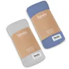 Two rolled up swaddle blankets, one blue and one gray, with brown paper bands around them, are presented on a white background. Náhľad obrázku produktu
