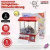 A marketing image for a candy claw machine toy, showing the product and its features with overlaid text and graphics. Produktbild-Vorschau