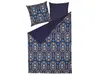 A neatly folded duvet cover and pillowcase set with a dark blue background and a colorful, abstract pattern. Náhled obrázku produktu