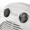 A close-up view of the control panel of a white De'Longhi electric heater, showing two grey rotary dials and the De'Longhi logo. Produktbild-Vorschau