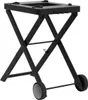A black folding grill stand with wheels, shown against a white background. Náhľad obrázku produktu