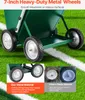Close-up of the wheels of a green dry line marker on a grassy field with white lines. Anteprima dell’immagine prodotto