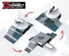 A collage of three different configurations of a Tech Deck X-Connect Speedway Hop skateboard ramp set, with red arrows indicating movement or connection between the configurations. Náhľad obrázku produktu
