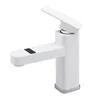 A white bathroom faucet with a digital display is shown against a white background. Produktbild-Vorschau