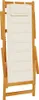 A folded wooden deck chair with a cream-colored cushion. Produktbild-Vorschau