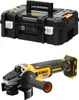 A black toolbox and a yellow and black angle grinder are shown against a white background. Voir les images du produit