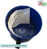 A blue vacuum cleaner bin with a white dust bag inside, shown from a top-down perspective. Produktbild-Vorschau