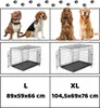 Collage of dogs and dog cages with size information. Podgląd zdjęcia produktu