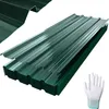 A stack of green corrugated metal roofing sheets with a pair of white gloves on the right. Náhľad obrázku produktu